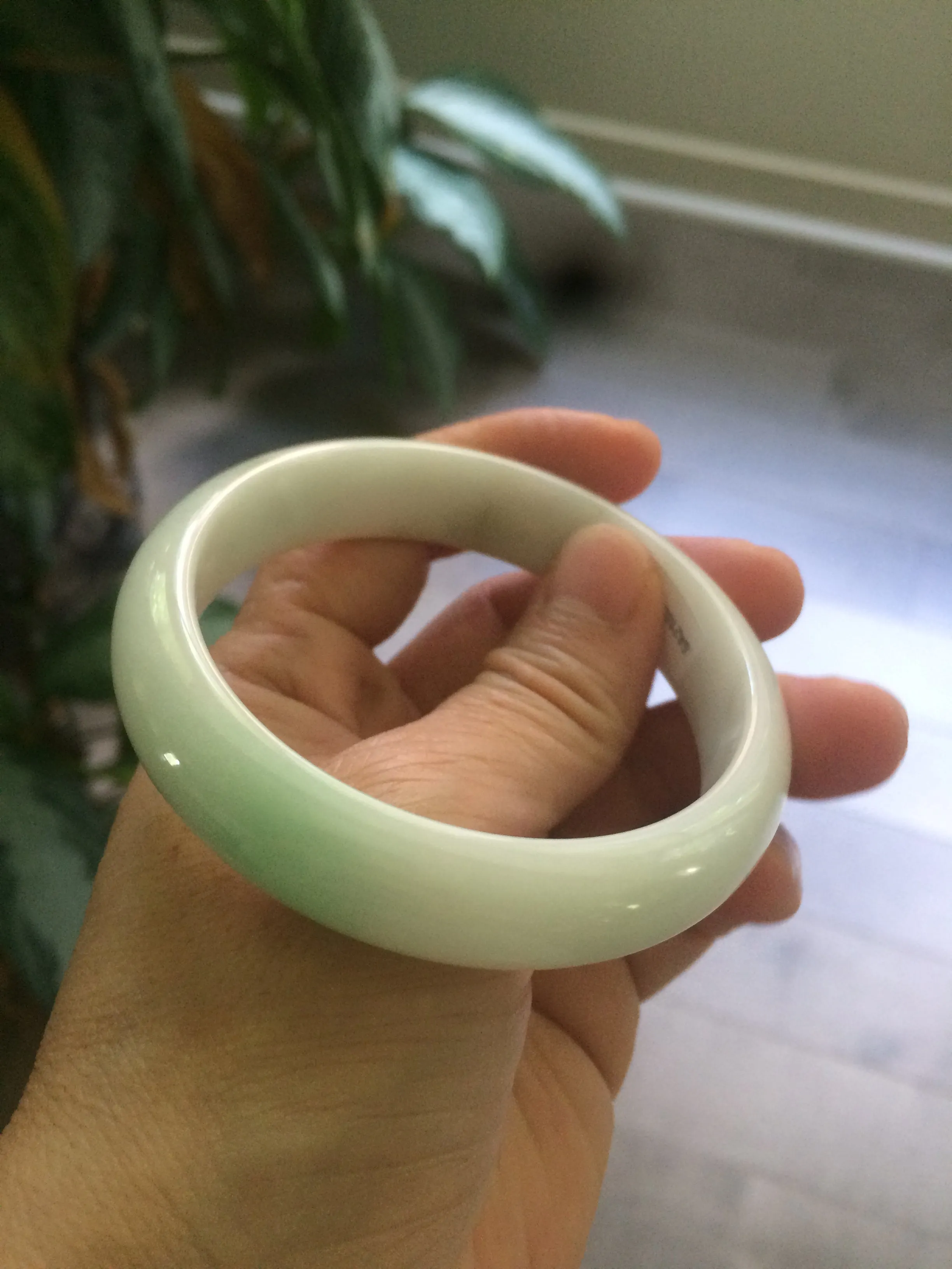 56mm Certified Type A 100% Natural sunny green/white Jadeite Jade bangle G71-1309