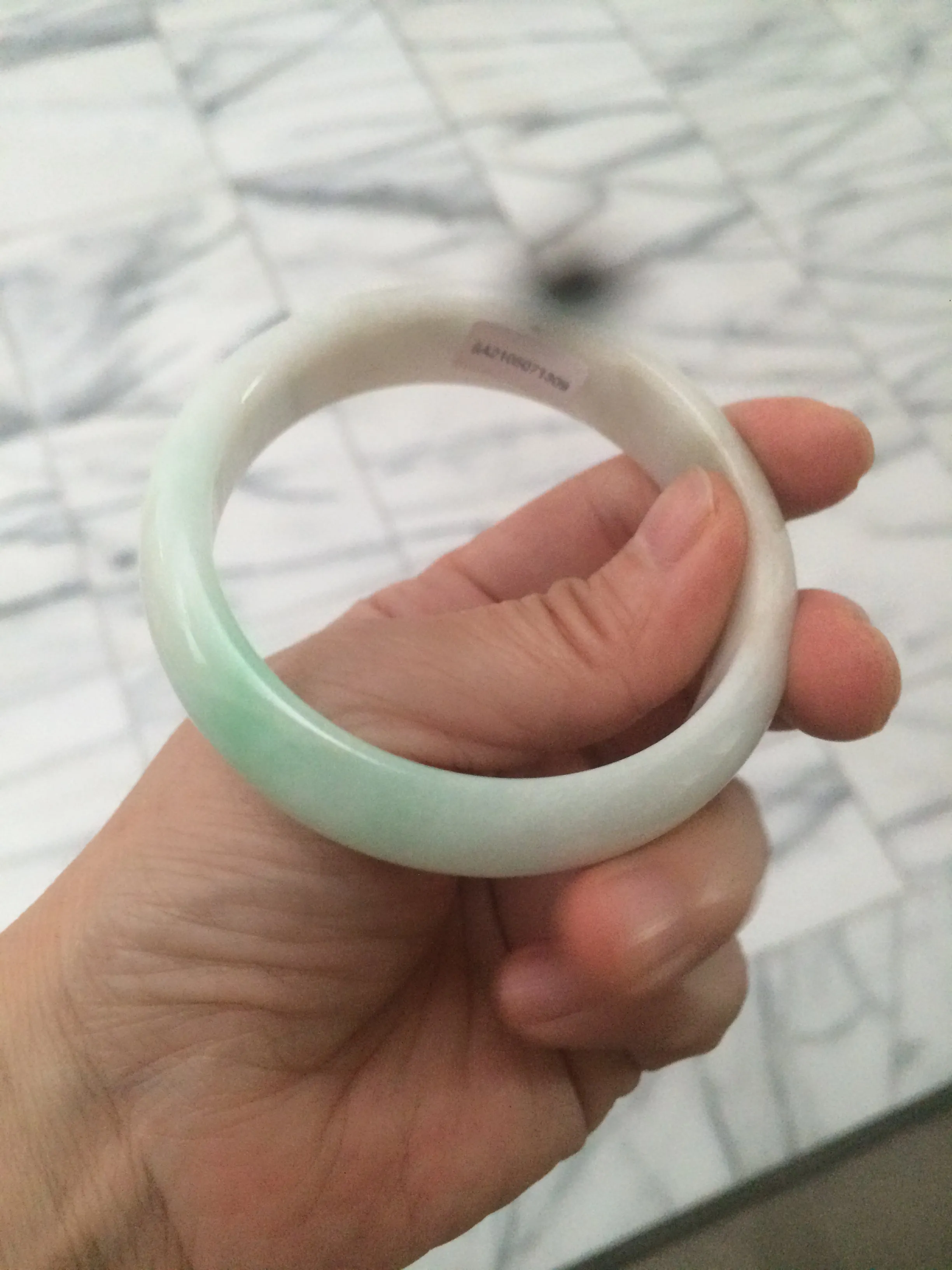 56mm Certified Type A 100% Natural sunny green/white Jadeite Jade bangle G71-1309