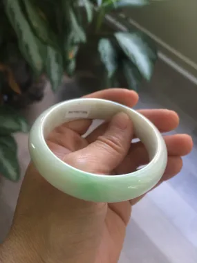 56mm Certified Type A 100% Natural sunny green/white Jadeite Jade bangle G71-1309