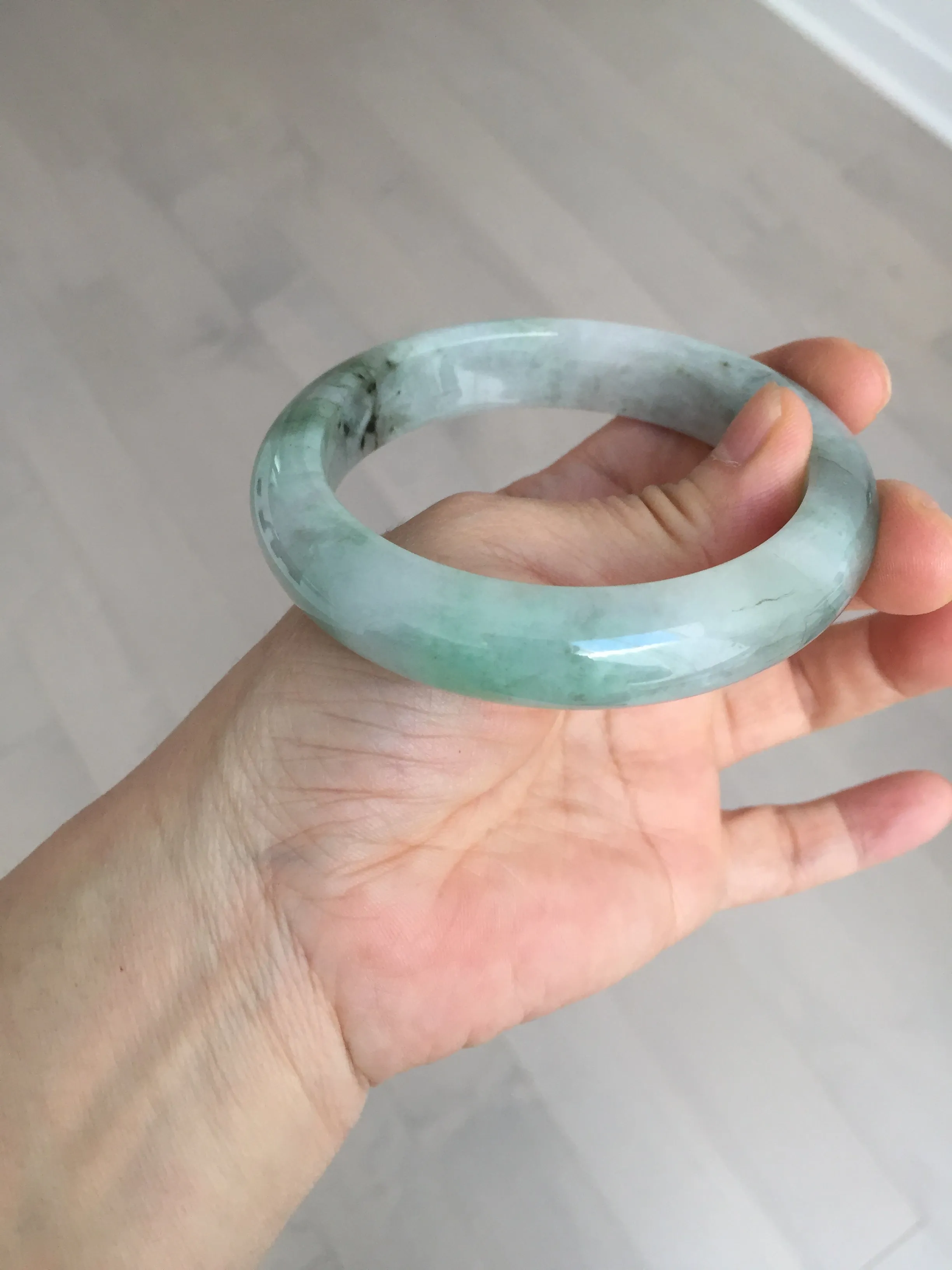 61.5 mm certified type A 100% Natural oily light green/white/purple chubby Jadeite Jade bangle BM17-2786