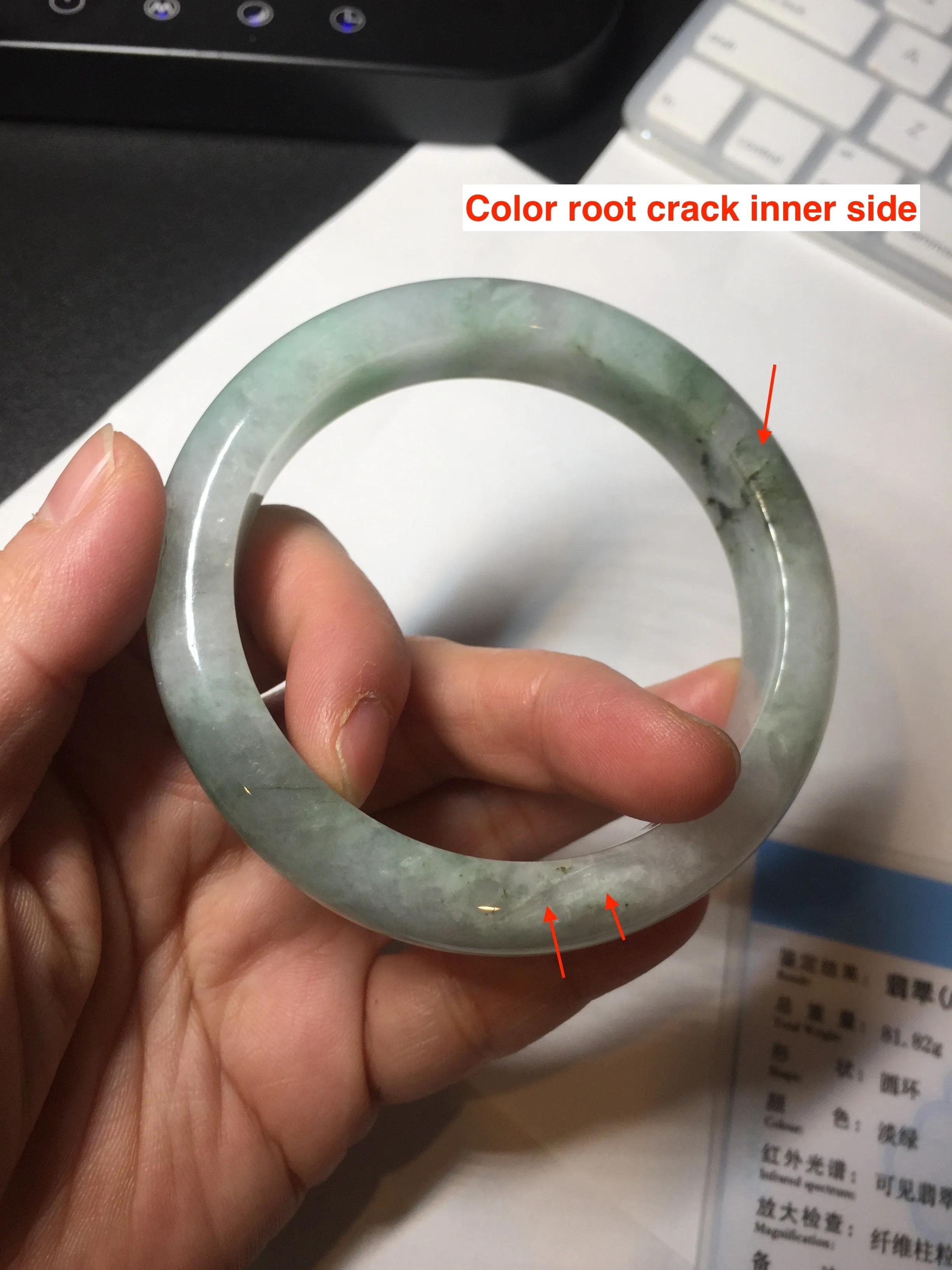 61.5 mm certified type A 100% Natural oily light green/white/purple chubby Jadeite Jade bangle BM17-2786