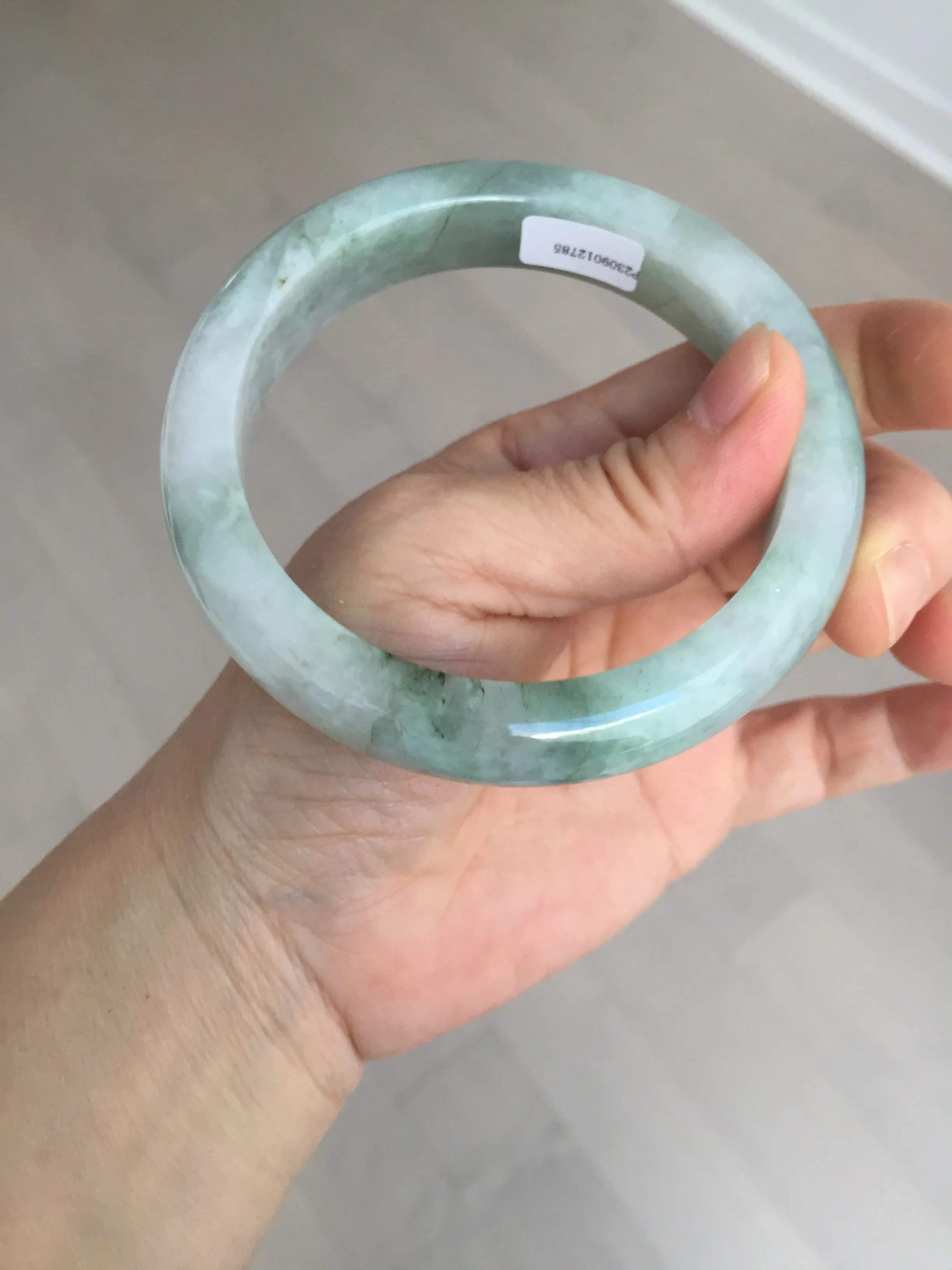 61.5 mm certified type A 100% Natural oily light green/white/purple chubby Jadeite Jade bangle BM17-2786