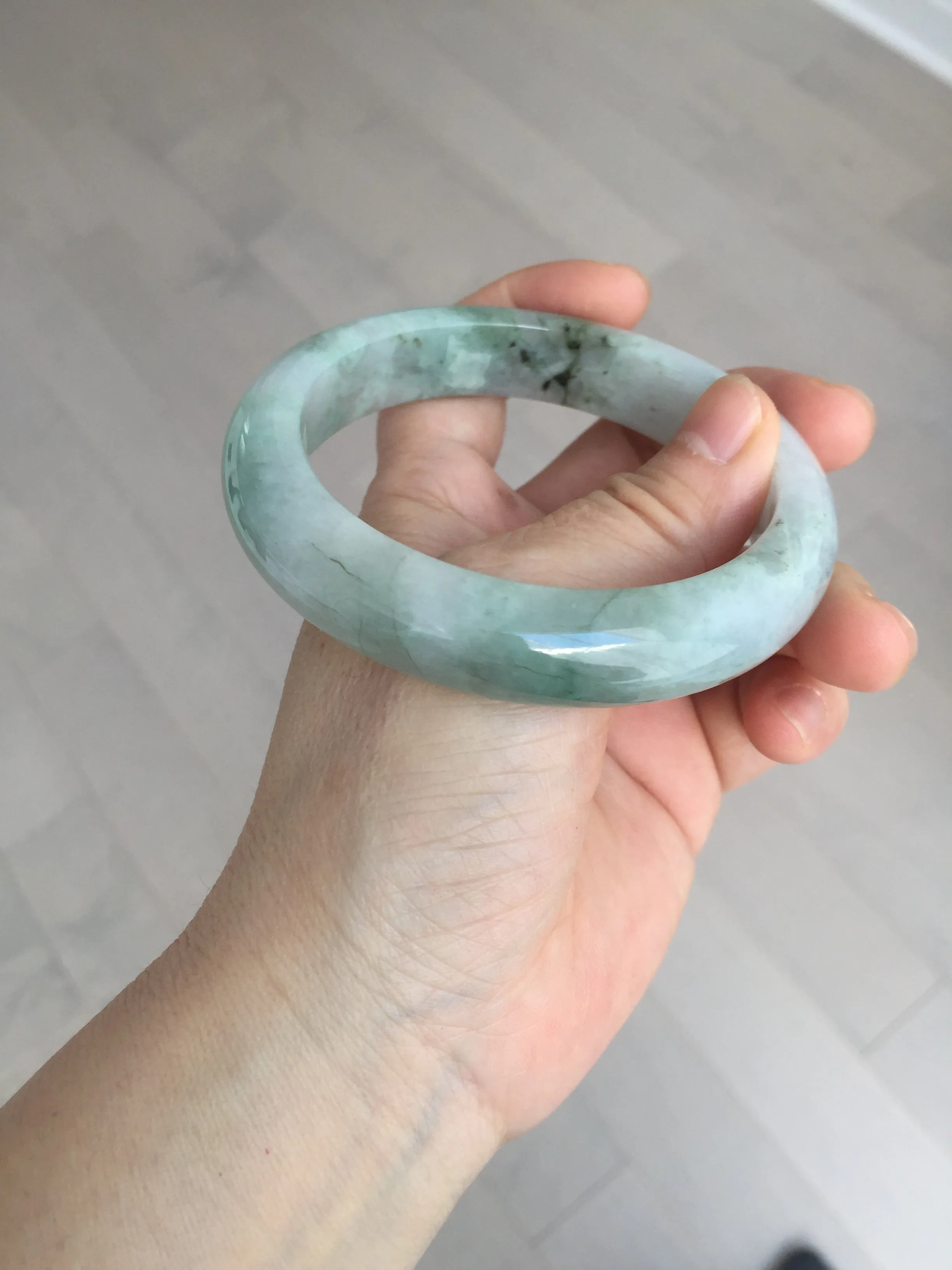 61.5 mm certified type A 100% Natural oily light green/white/purple chubby Jadeite Jade bangle BM17-2786