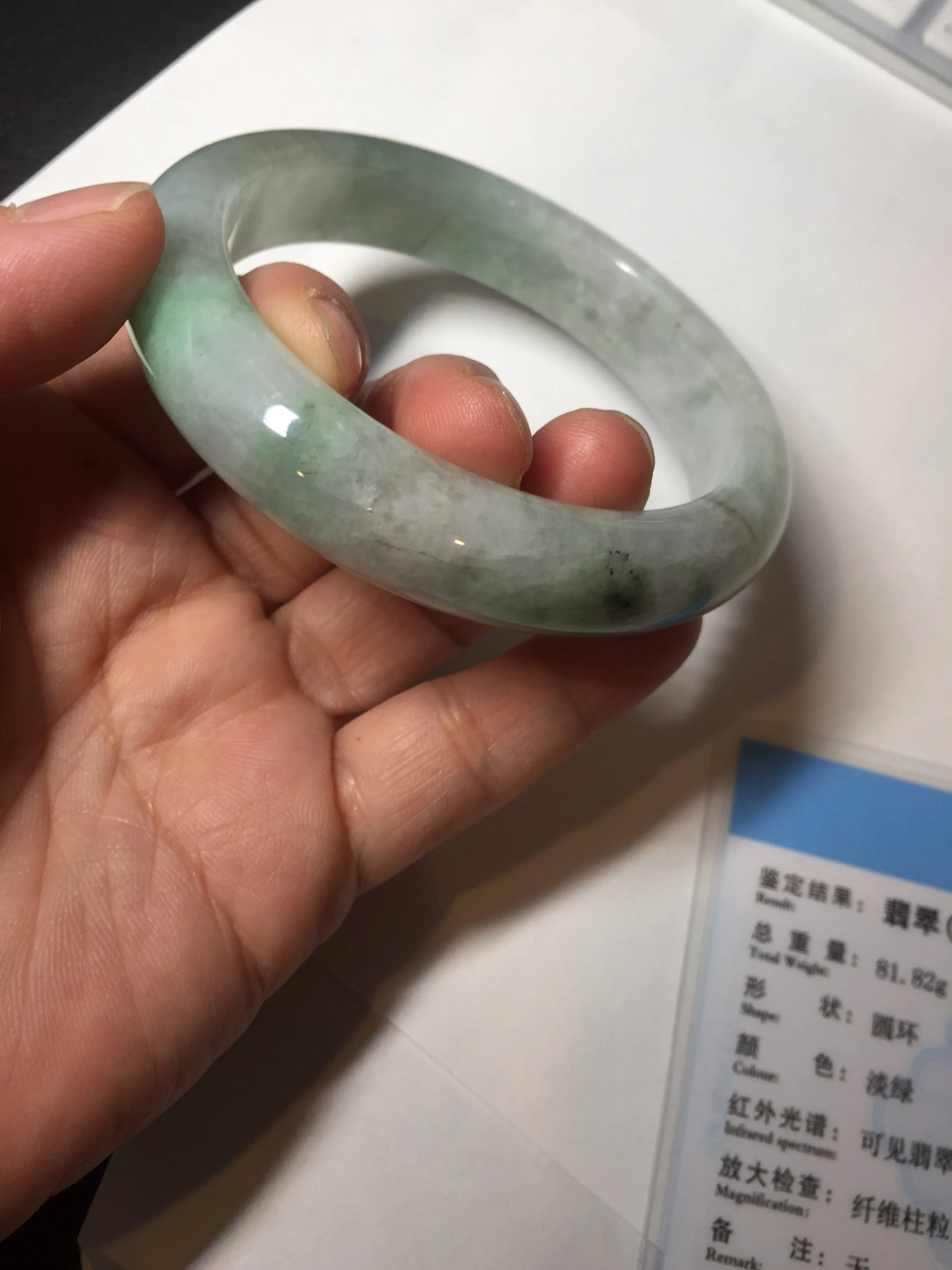 61.5 mm certified type A 100% Natural oily light green/white/purple chubby Jadeite Jade bangle BM17-2786