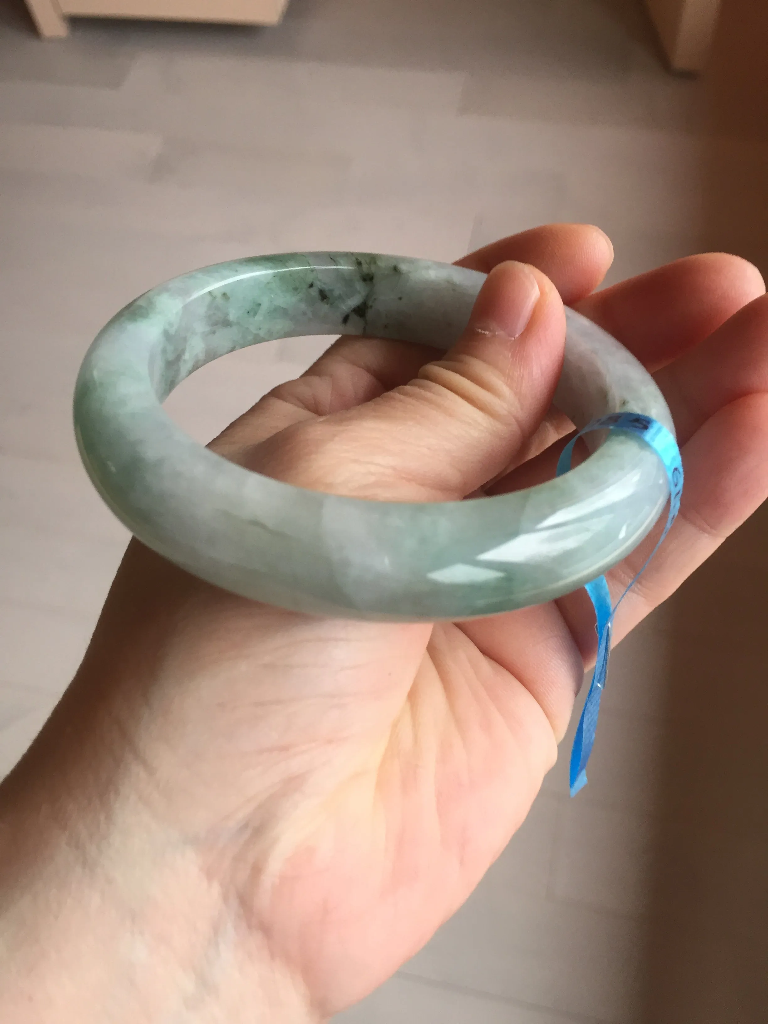 61.5 mm certified type A 100% Natural oily light green/white/purple chubby Jadeite Jade bangle BM17-2786