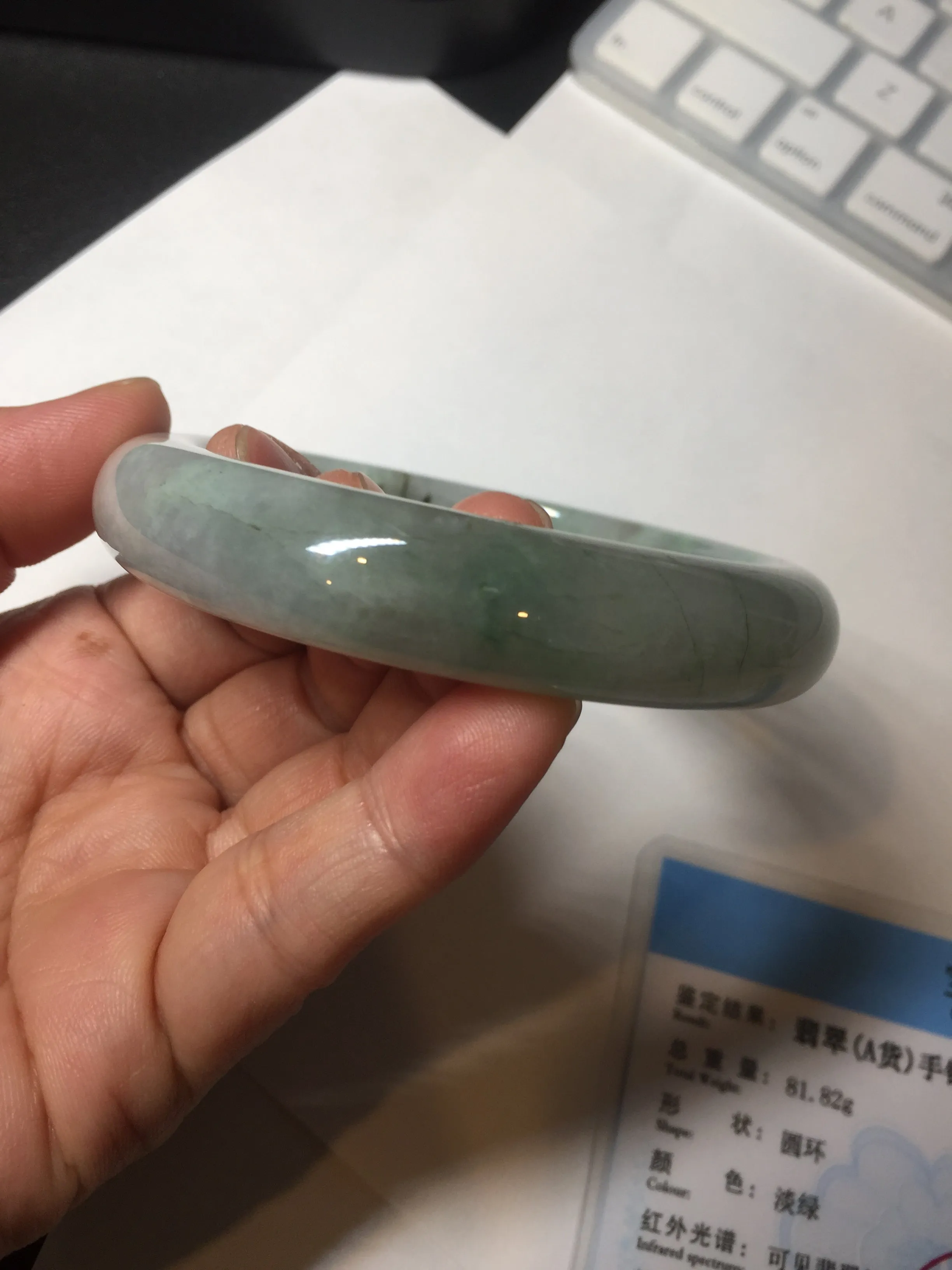 61.5 mm certified type A 100% Natural oily light green/white/purple chubby Jadeite Jade bangle BM17-2786