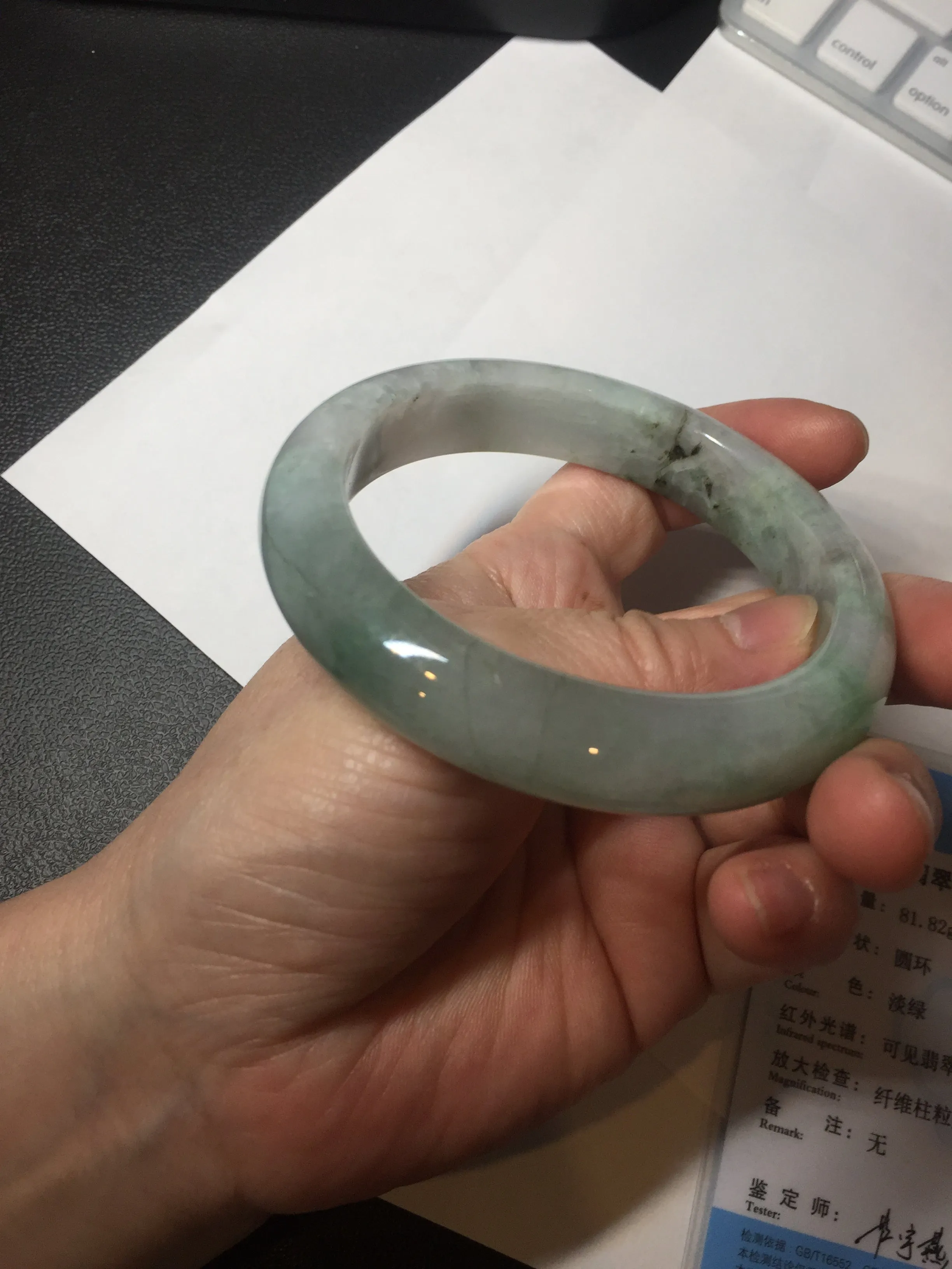 61.5 mm certified type A 100% Natural oily light green/white/purple chubby Jadeite Jade bangle BM17-2786