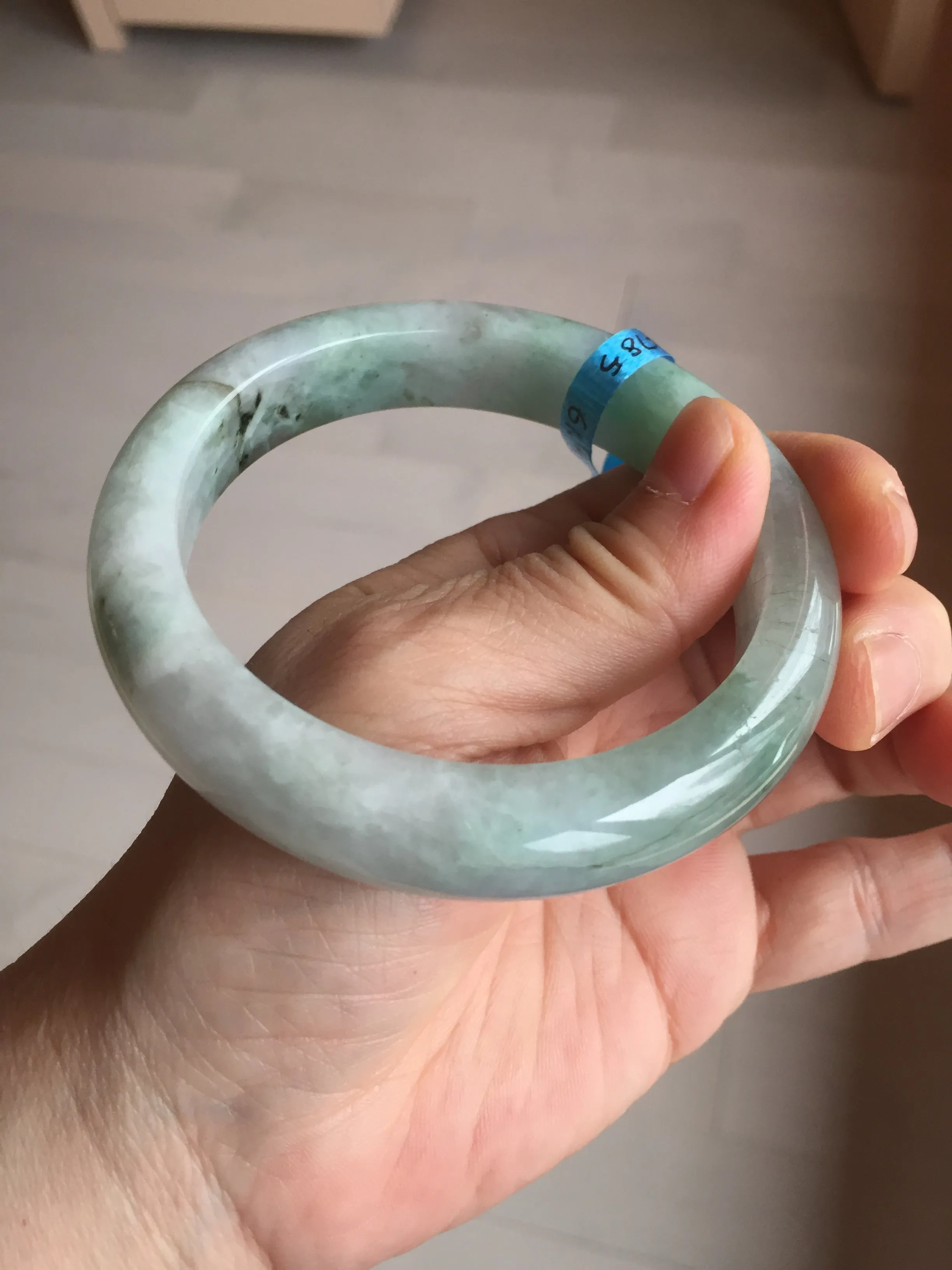 61.5 mm certified type A 100% Natural oily light green/white/purple chubby Jadeite Jade bangle BM17-2786