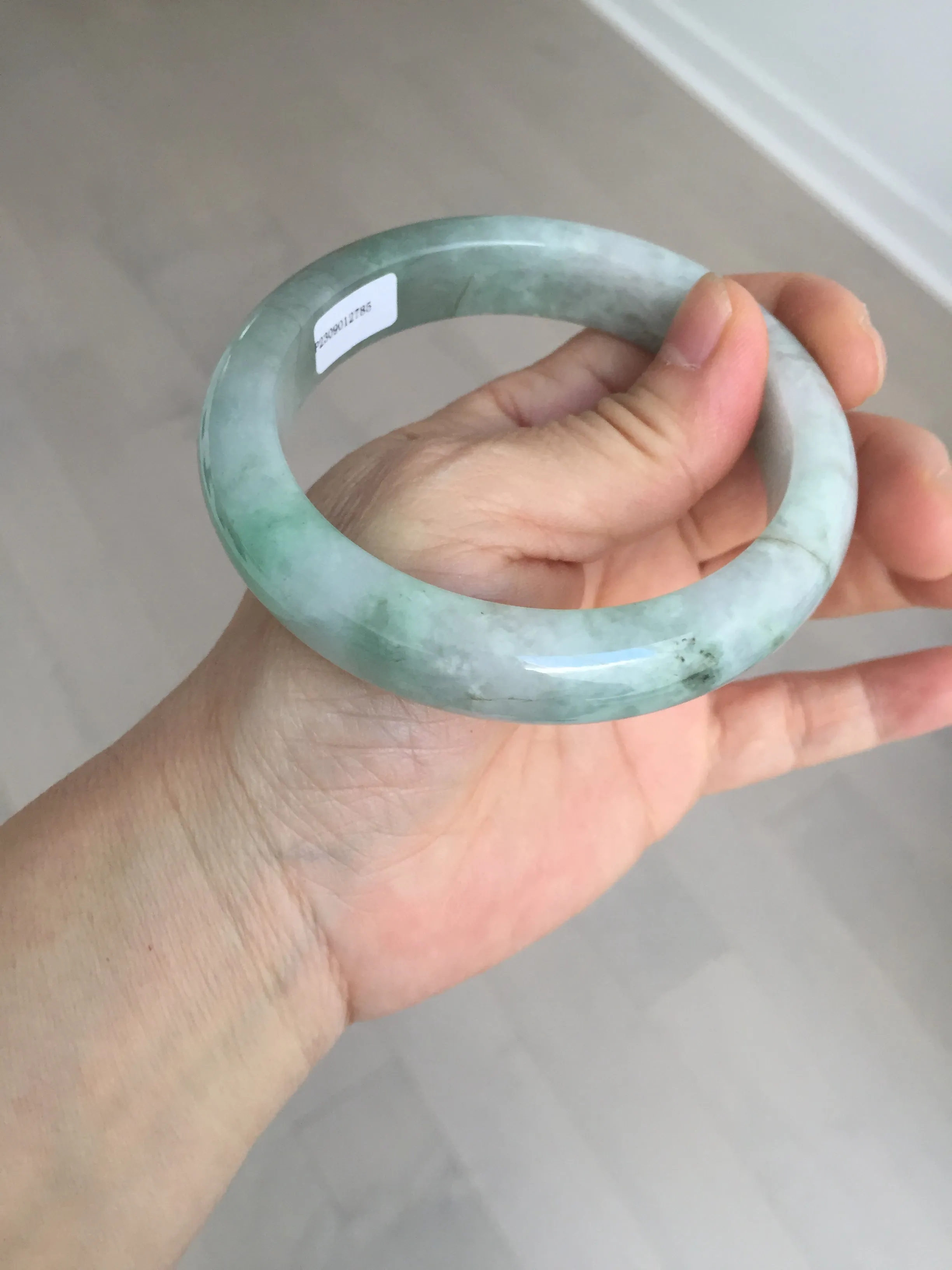 61.5 mm certified type A 100% Natural oily light green/white/purple chubby Jadeite Jade bangle BM17-2786