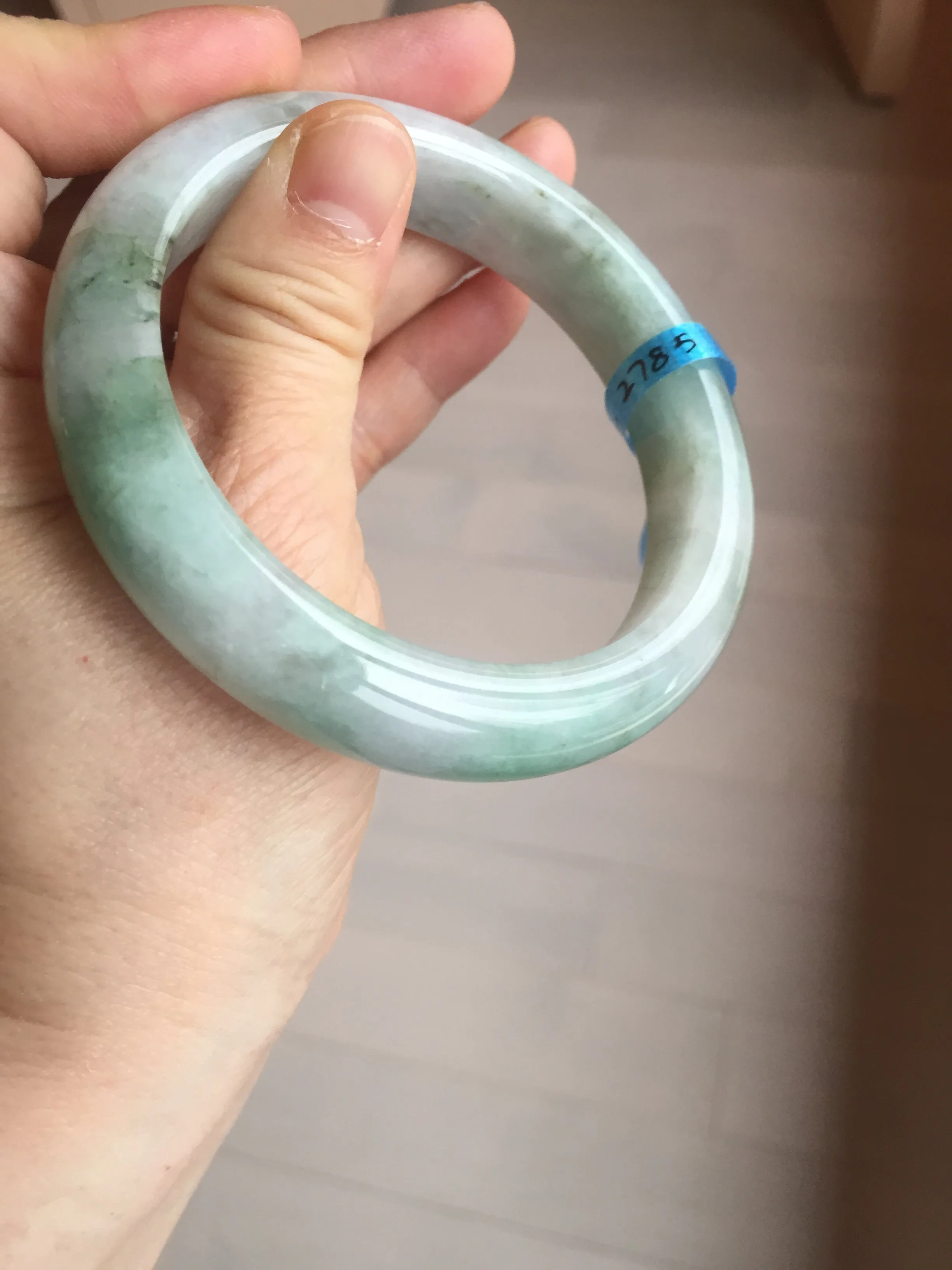 61.5 mm certified type A 100% Natural oily light green/white/purple chubby Jadeite Jade bangle BM17-2786