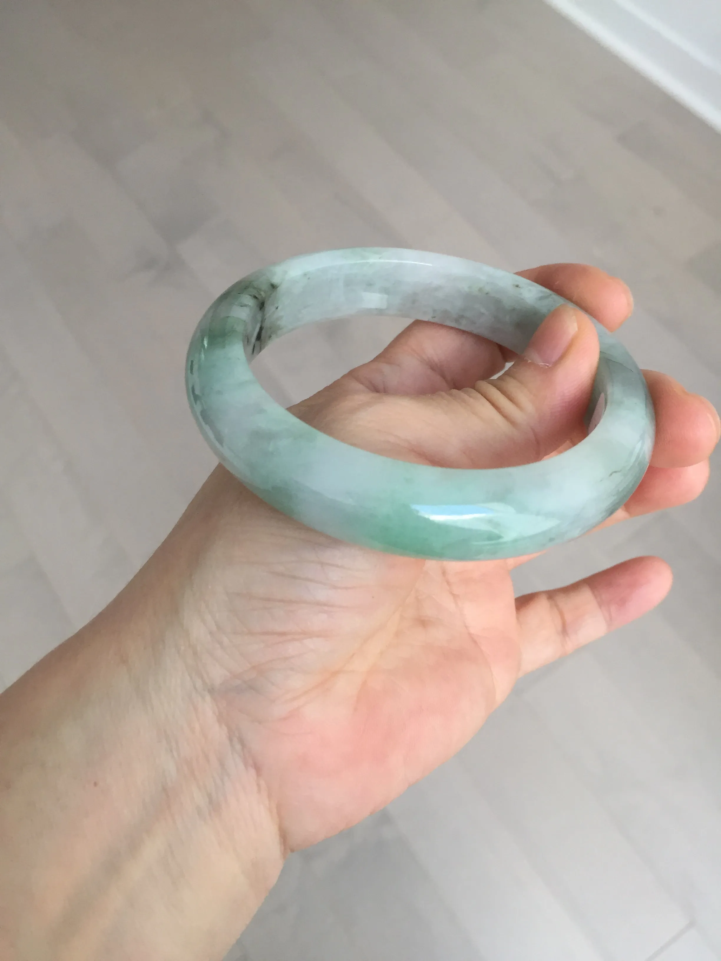 61.5 mm certified type A 100% Natural oily light green/white/purple chubby Jadeite Jade bangle BM17-2786