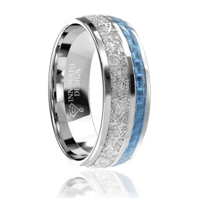 8 mm Men Tungsten Carbide Wedding Ring Imitated Meteorite Blue Carbon