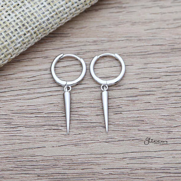 925 Sterling Silver Dangle Spike One-Touch Hoop Earrings