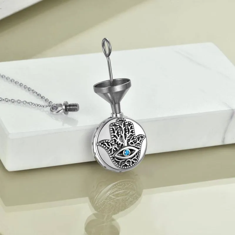 925 Sterling Silver Hamsa Hand Evil Eye Urn Necklaces for Ashes