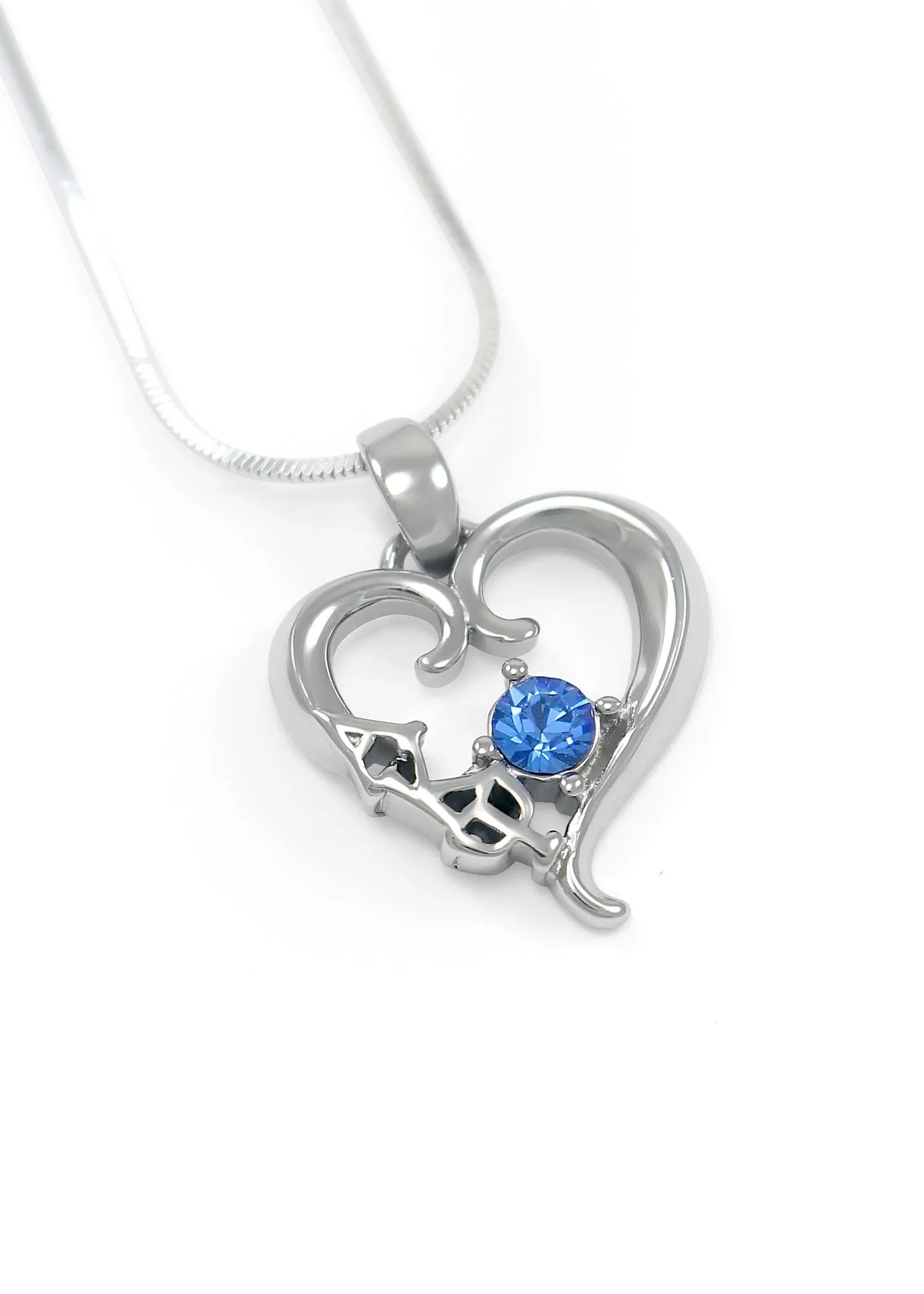 Alpha Kappa Psi Heart Pendant with Blue CZ crystal