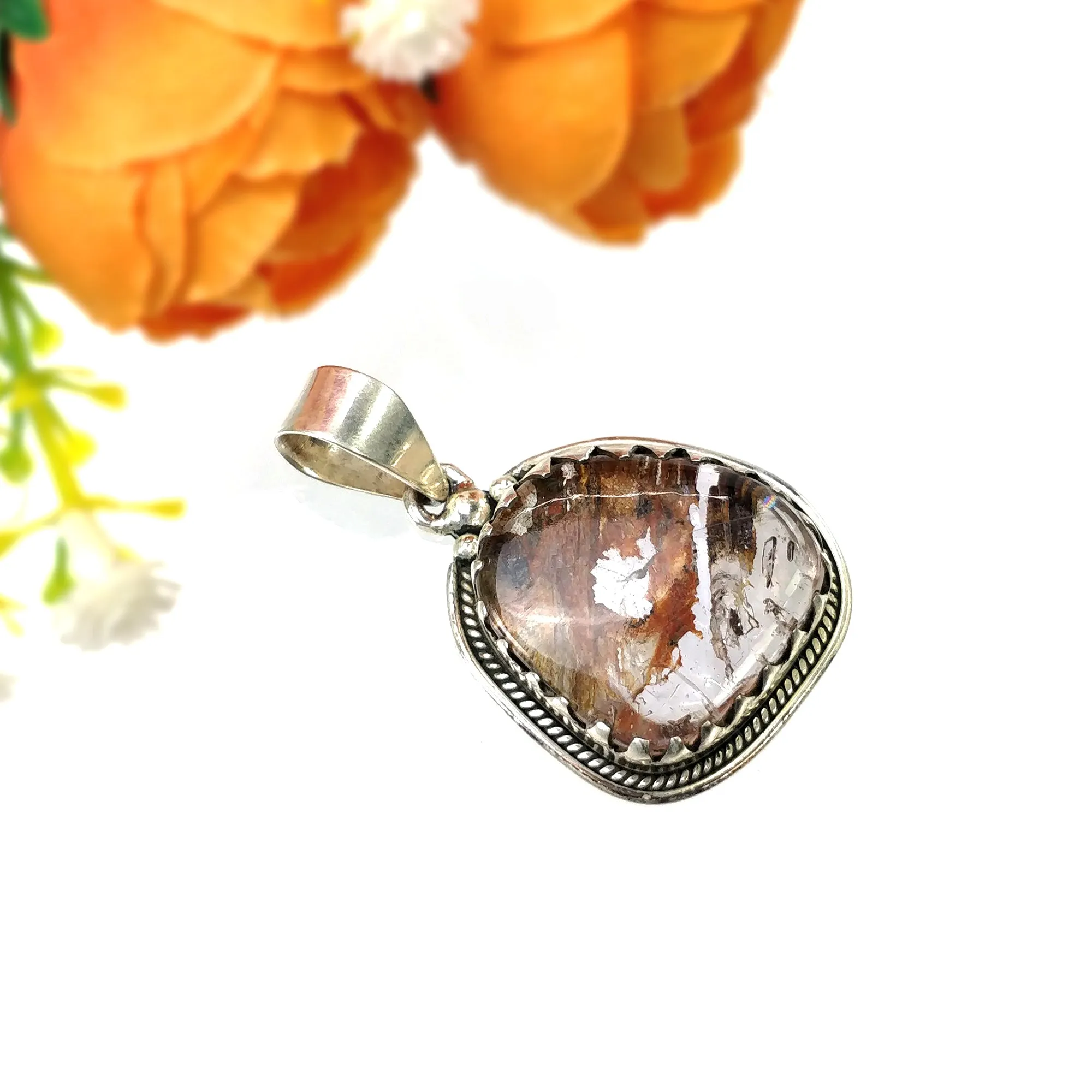 AMETHYST Gemstone 925 Sterling Silver Pendant : 12.60gms Natural Untreated Super Seven Amethyst Cabochon Bezel Set Pendant 1.75"