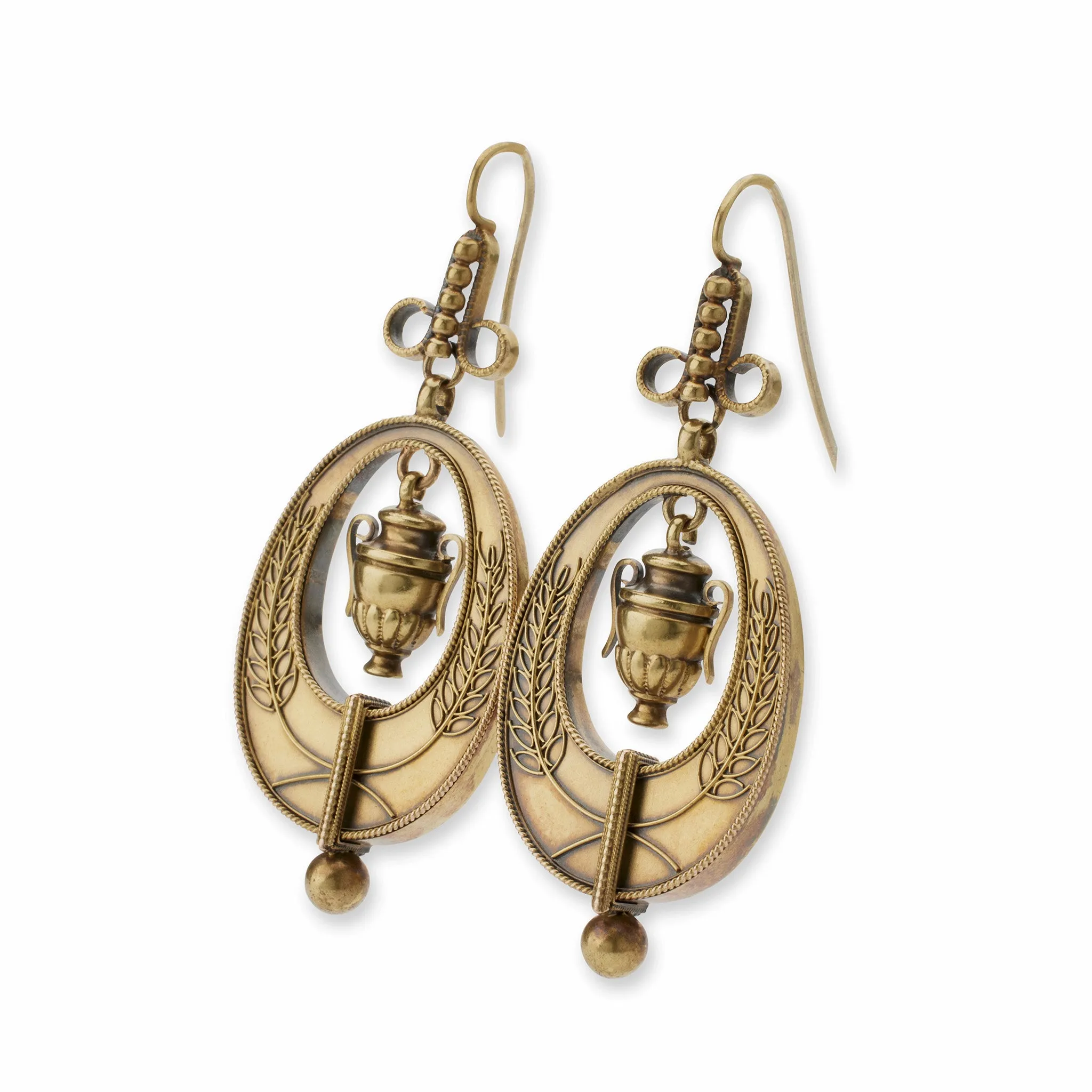 Antique 18K Gold Urn and Wreath Pendant Earrings