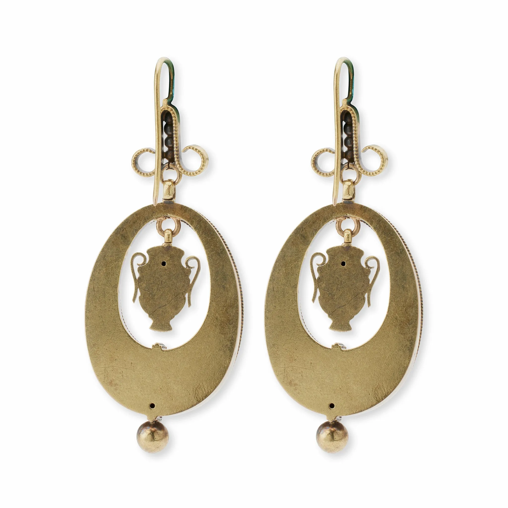 Antique 18K Gold Urn and Wreath Pendant Earrings