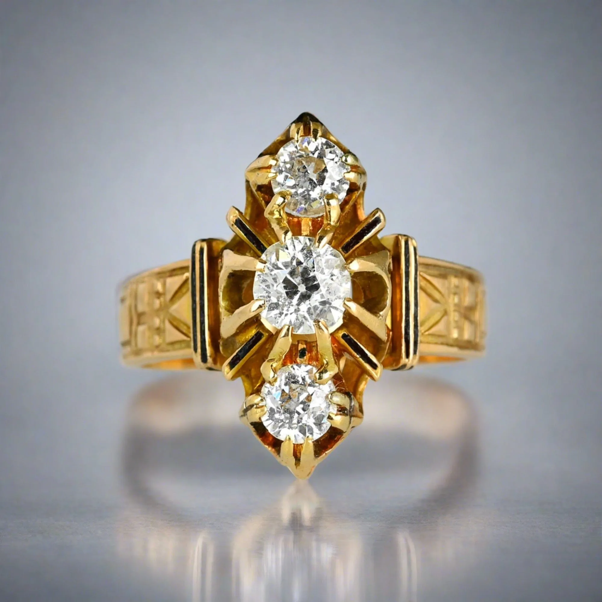 Antique Edwardian 14K Gold 1 Carat Mine Cut Diamond Ring