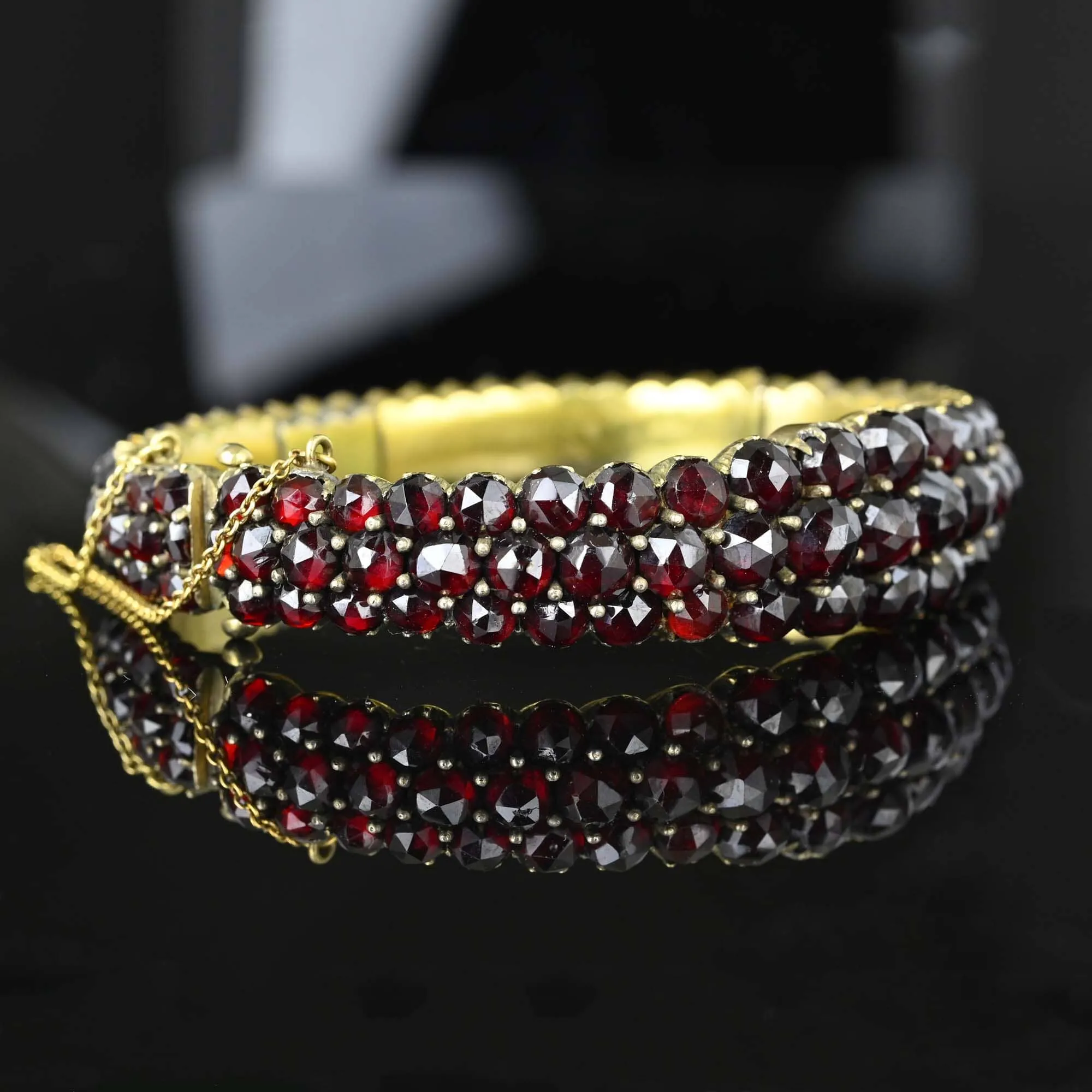 Antique Rose Cut Bohemian Garnet Bracelet Bangle