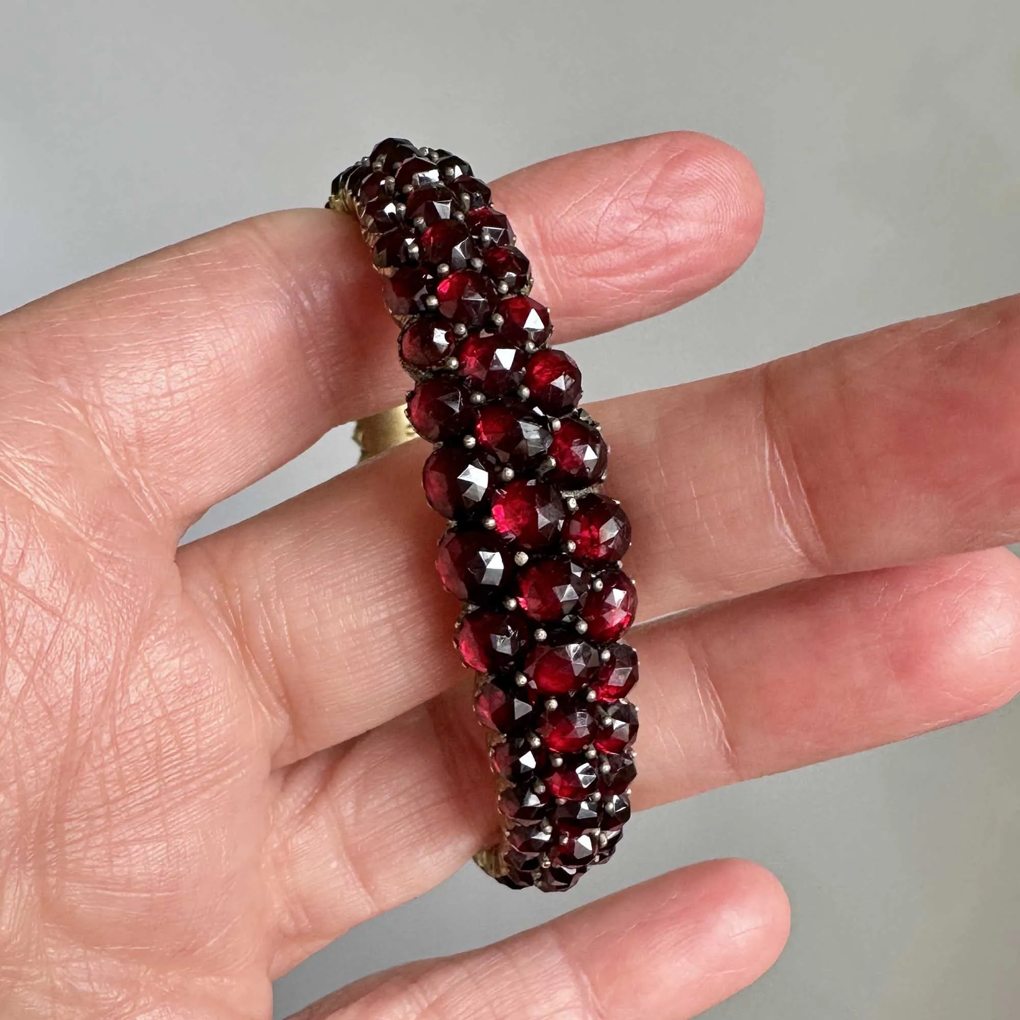 Antique Rose Cut Bohemian Garnet Bracelet Bangle