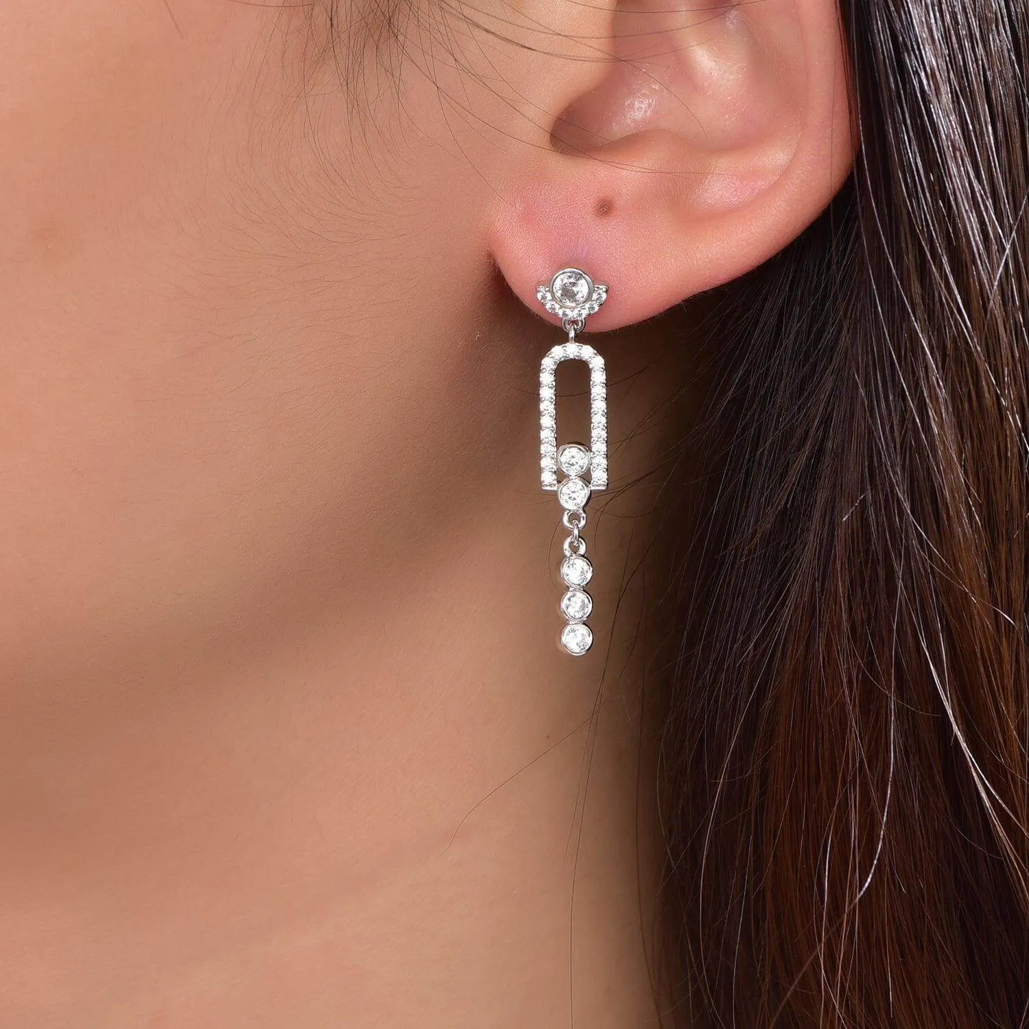 Ball Chain Cubic Zirconia Hoop Earrings with Charm