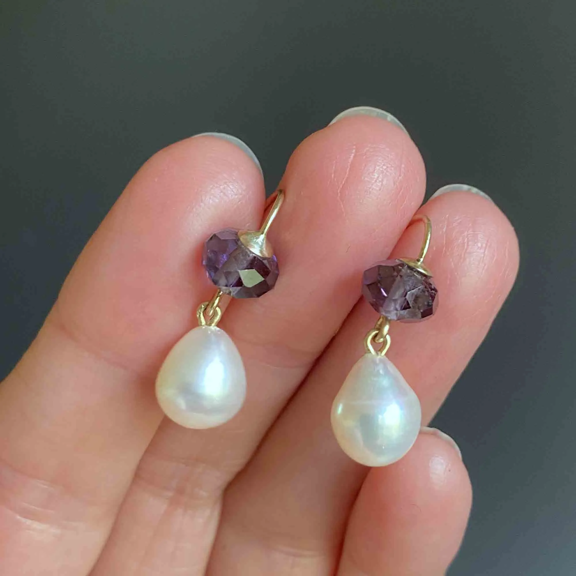 Baroque Pearl Faceted Amethyst Drop Earrings in Gold