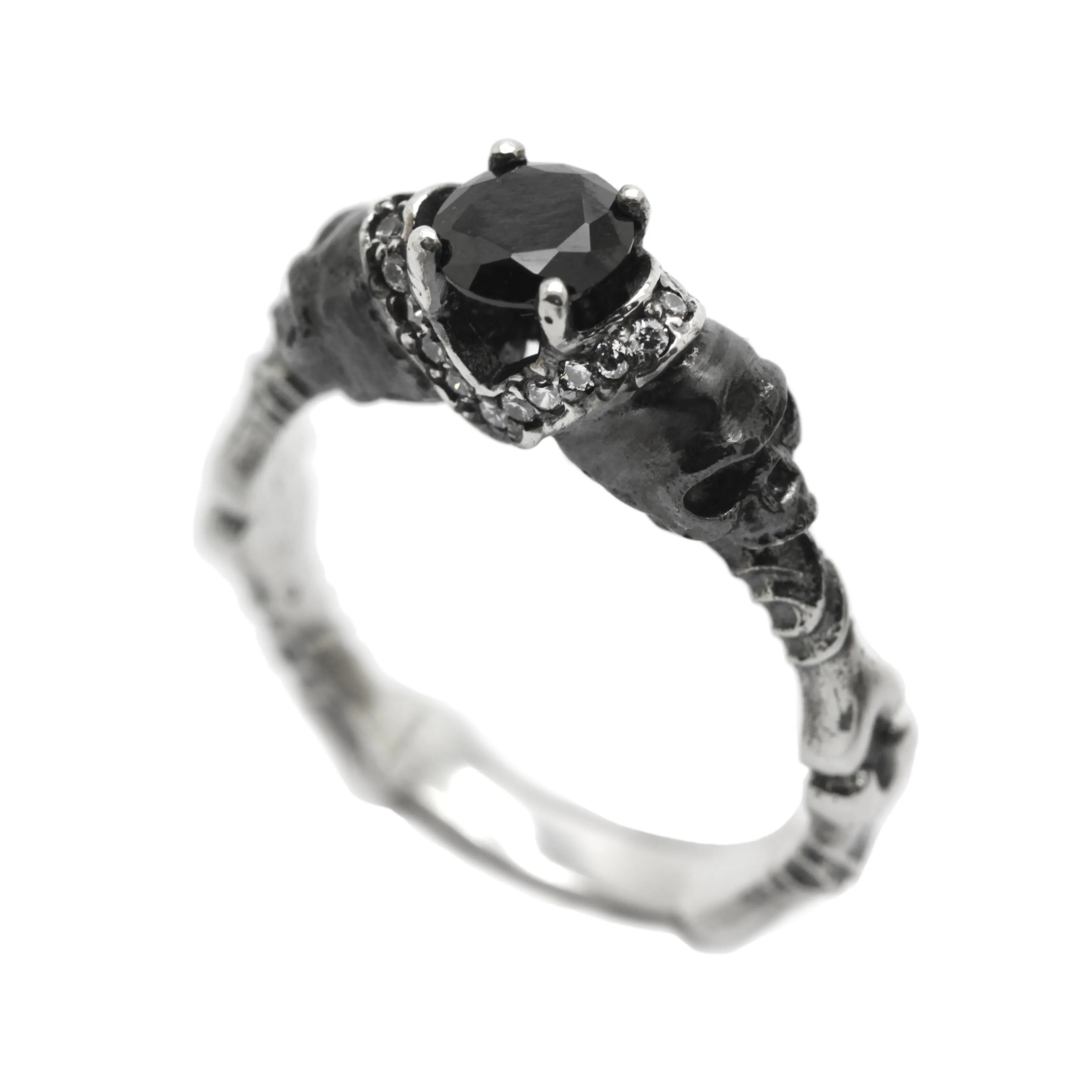 Black or Ruby Round Gem Sterling Silver Gothic Skull Engagement Ring, Skull Wedding ring, Skeleton Simple Ring