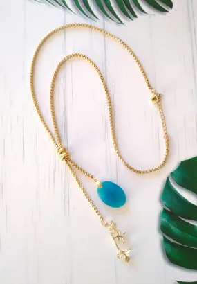 Blue Jade & Branches with Leaves Slider Necklace