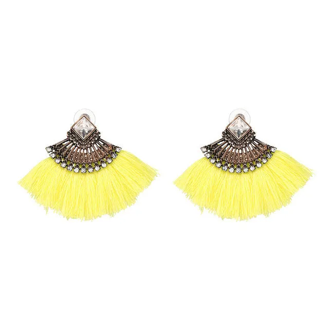 Bohemia Dangle Drop Earrings Women Accessories Fan Shaped Cotton Handmade Tassels Fringed Earrings Ethnic Jewelry