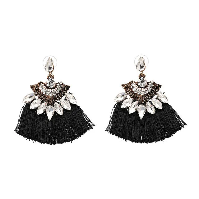 Bohemia Dangle Drop Earrings Women Accessories Fan Shaped Cotton Handmade Tassels Fringed Earrings Ethnic Jewelry