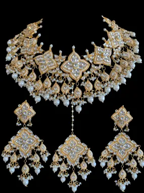 BR26 Asfi pachi kundan necklace set with earrings tika ( SHIPS IN 5 WEEKS )