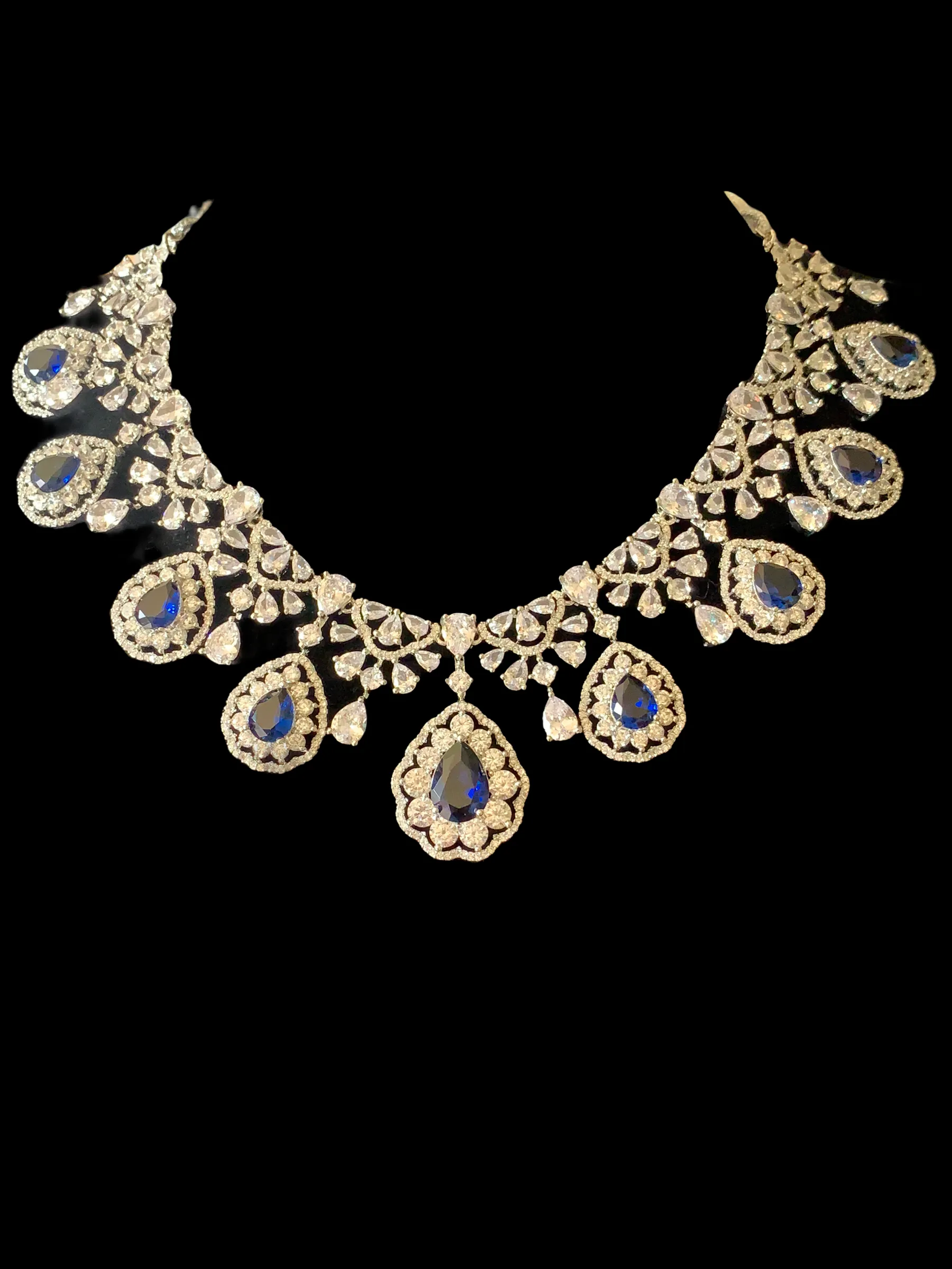 BR97 Cz necklace set  - sapphire ( READY TO SHIP )