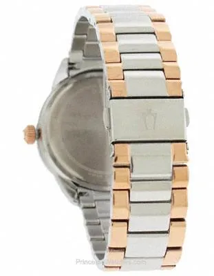 Bulova Crystal Two-Tone Ladies Day/Date Watch - Silver Dial - Steel & Rose Gold