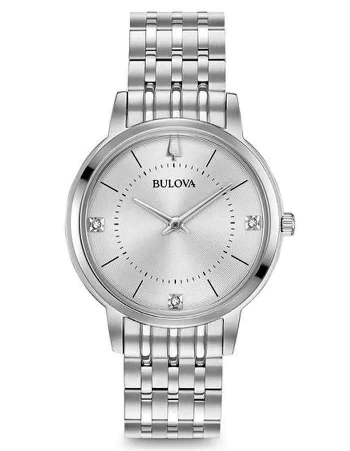 Bulova Womens Classic Diamond Watch - Silver-White Dial - Bracelet - 30M