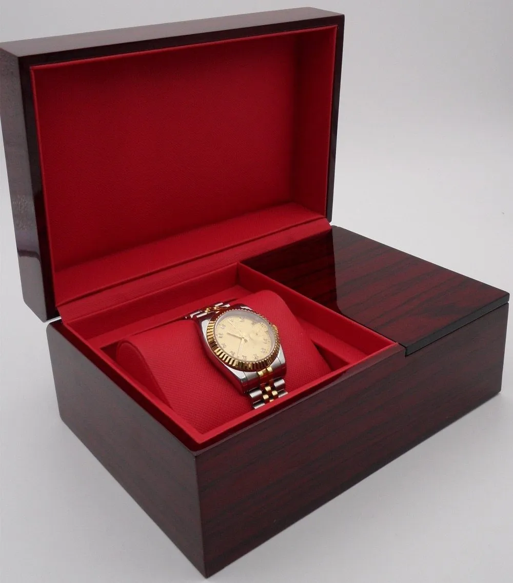 Burgundy Brown Glossy Wood Watch and Jewelry Storage Box