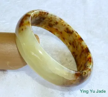 Butterfly Tracks' Natural Color Chinese Jade Bangle Bracelet 60mm (NJ2393)