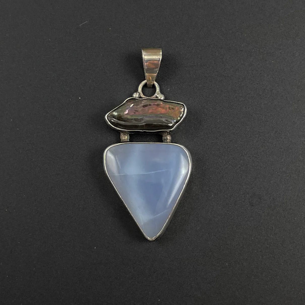 Chalcedony & Biwa Pearl Sterling Pendant