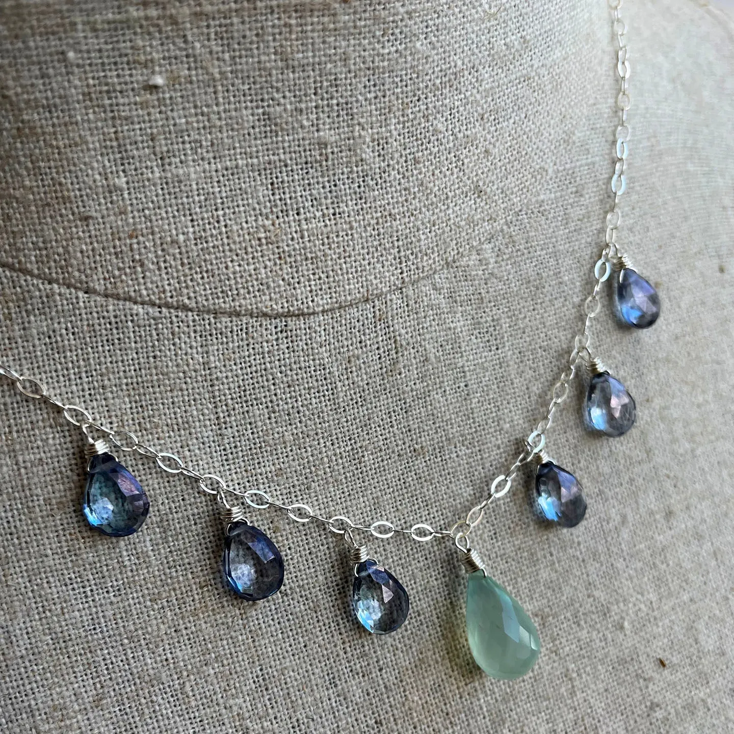 Chalcedony and Sparkling Mystic Blue Quartz Necklace