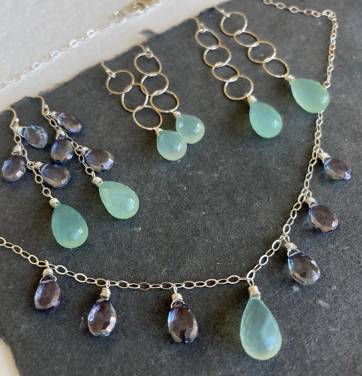 Chalcedony and Sparkling Mystic Blue Quartz Necklace