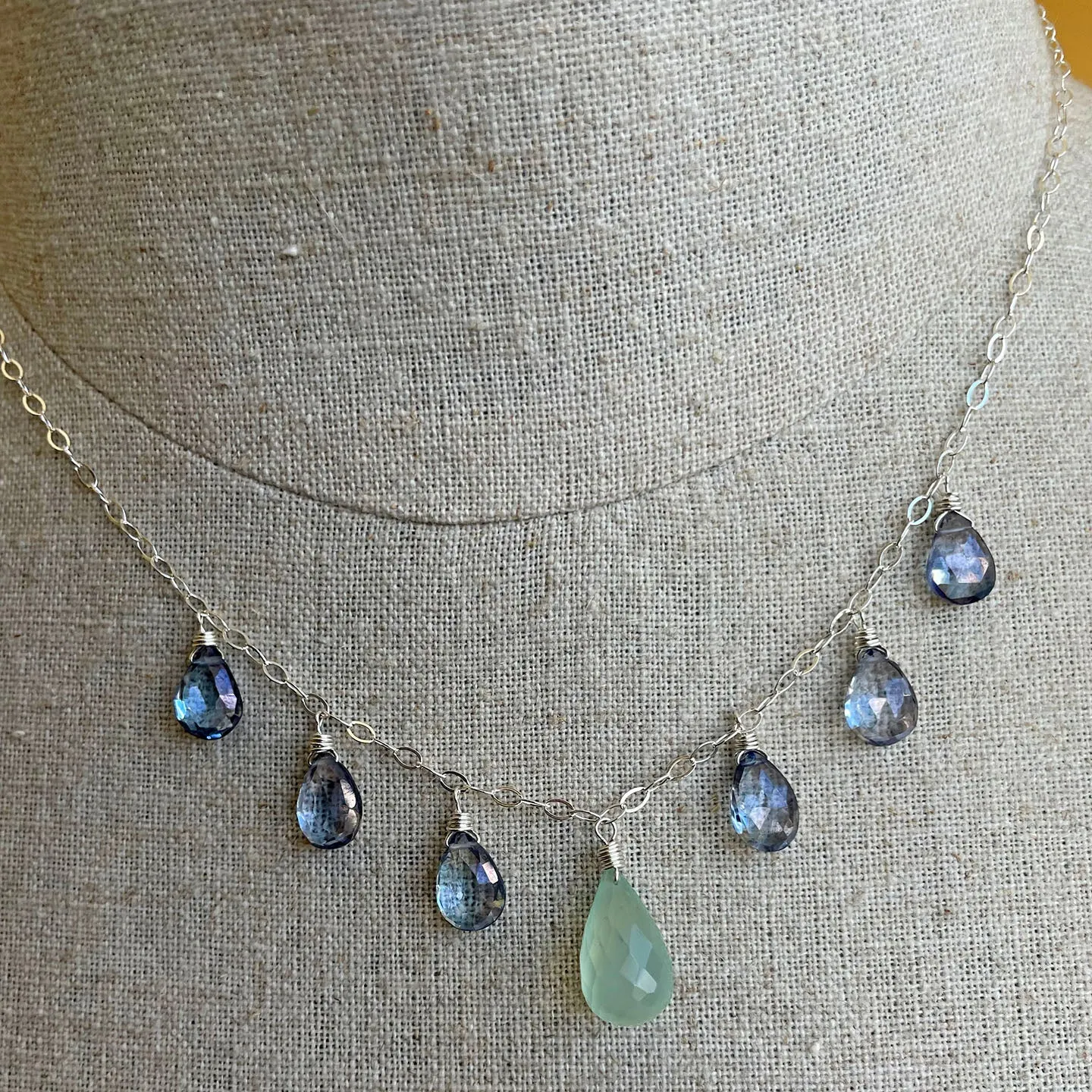 Chalcedony and Sparkling Mystic Blue Quartz Necklace