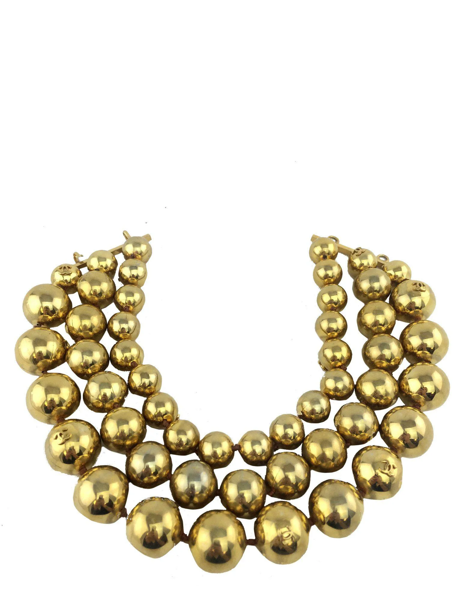 Chanel Gold-Tone Beaded Triple Strand Choker Necklace