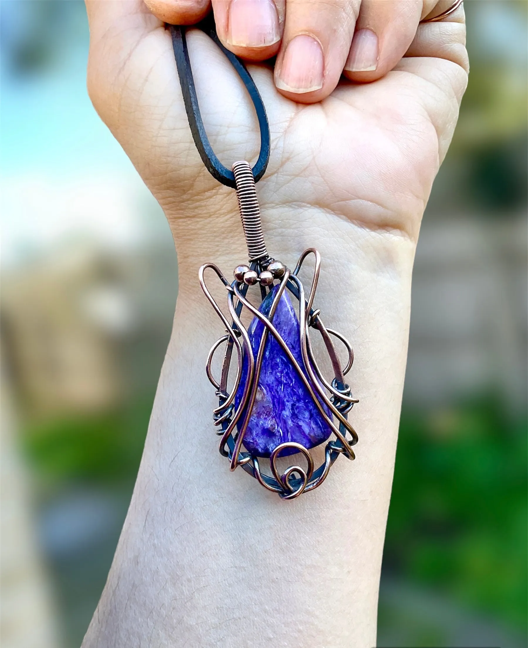 Charoite Gemstone Wire Wrapped Pendant