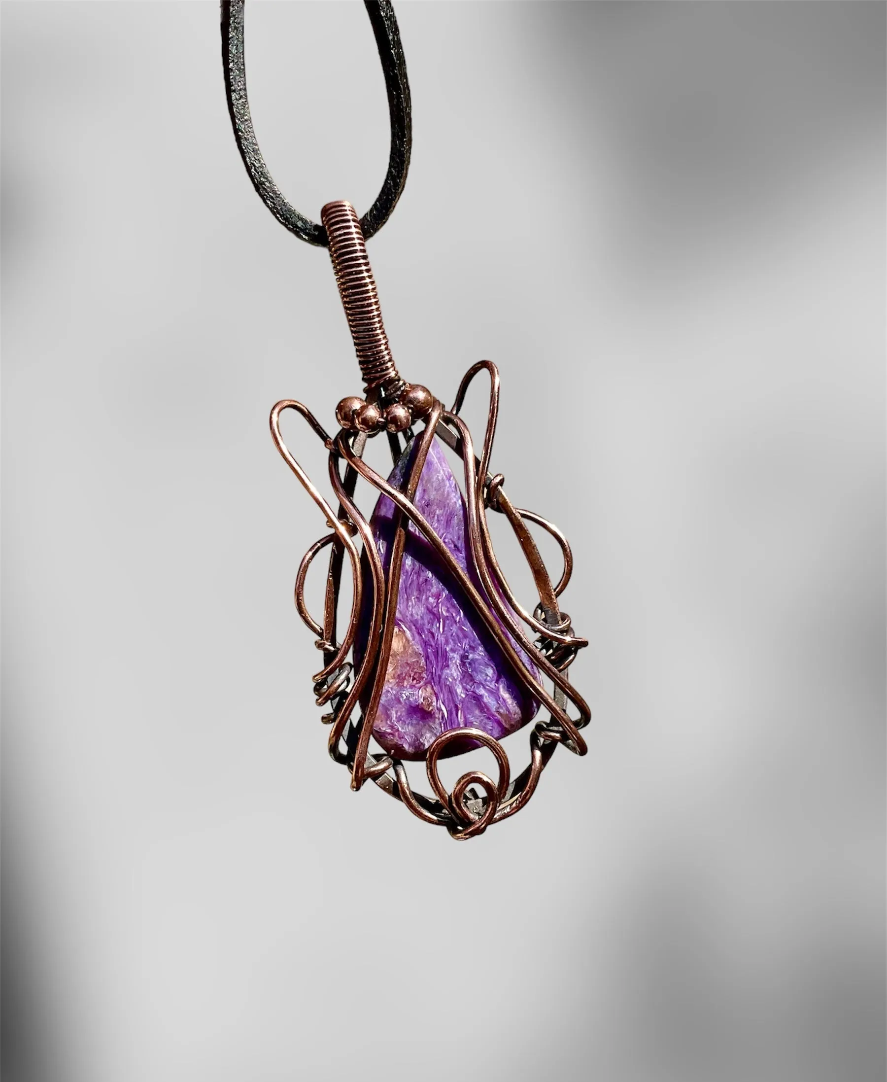 Charoite Gemstone Wire Wrapped Pendant