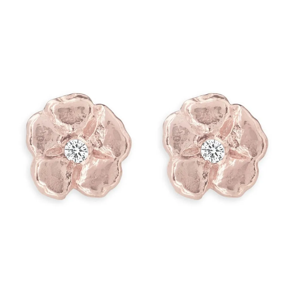 Cherry Blossom Stud Earrings With Diamond