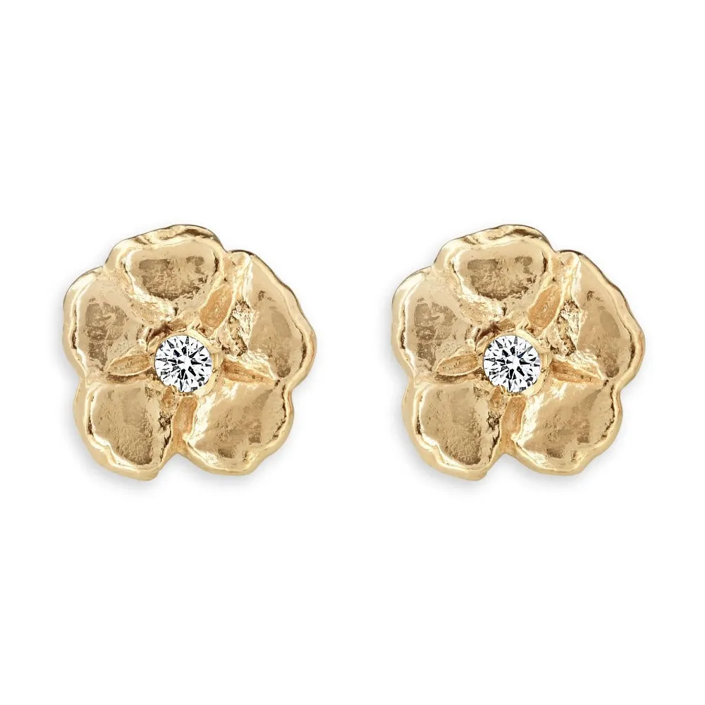 Cherry Blossom Stud Earrings With Diamond