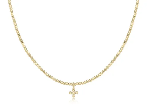 choker classic gold 2mm bead - classic beaded signature cross small gold charm