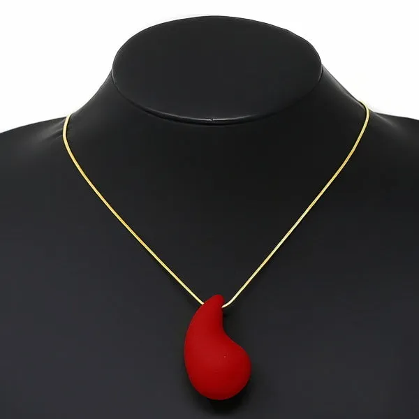 Chunky Matte Teardrop Pendant Short Chain Necklace