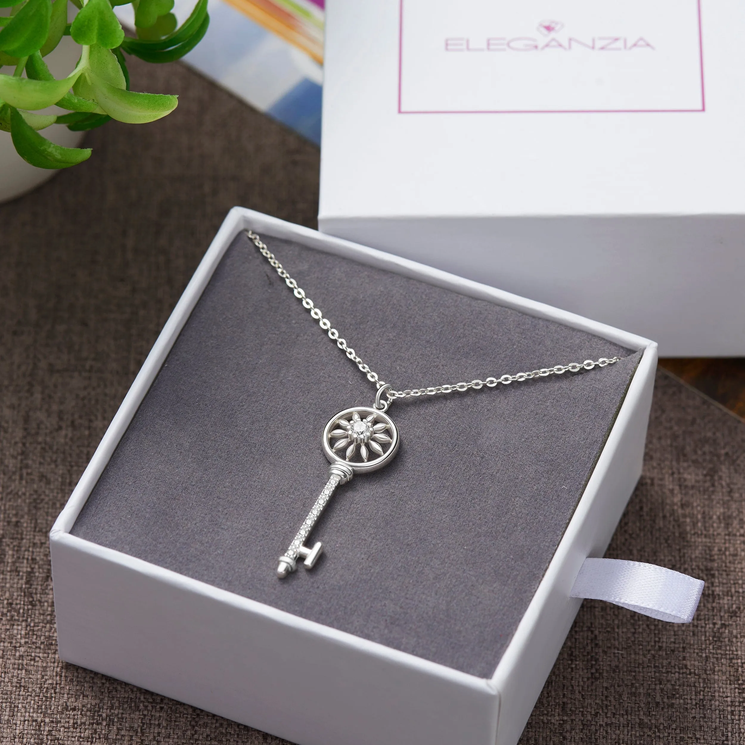 Circle Compass Key Necklace Silver