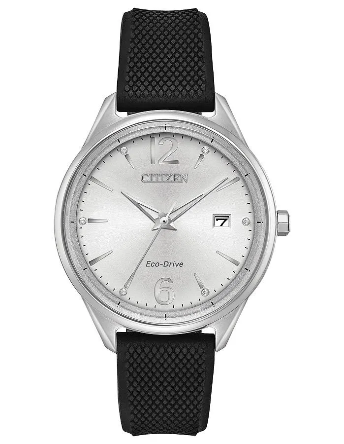 Citizen Eco-Drive Chandler Crystal Watch - Stainless - Black Silicone Strap